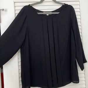 LOFT Black Pleated Front 3/4 Sleeve Blouse